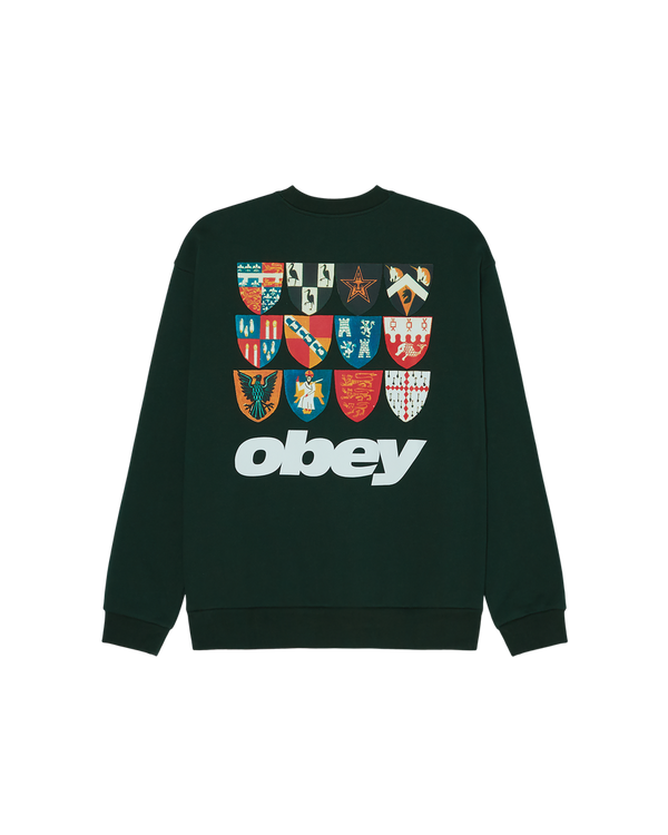 OBEY SHIELDS EXTRA HEAVY CREWNECK GREEN GABLES — Obey