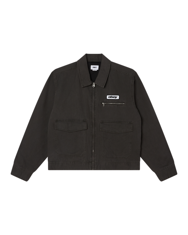OBEY WALTER WORK JACKET BLACK FADED WASH — Obey
