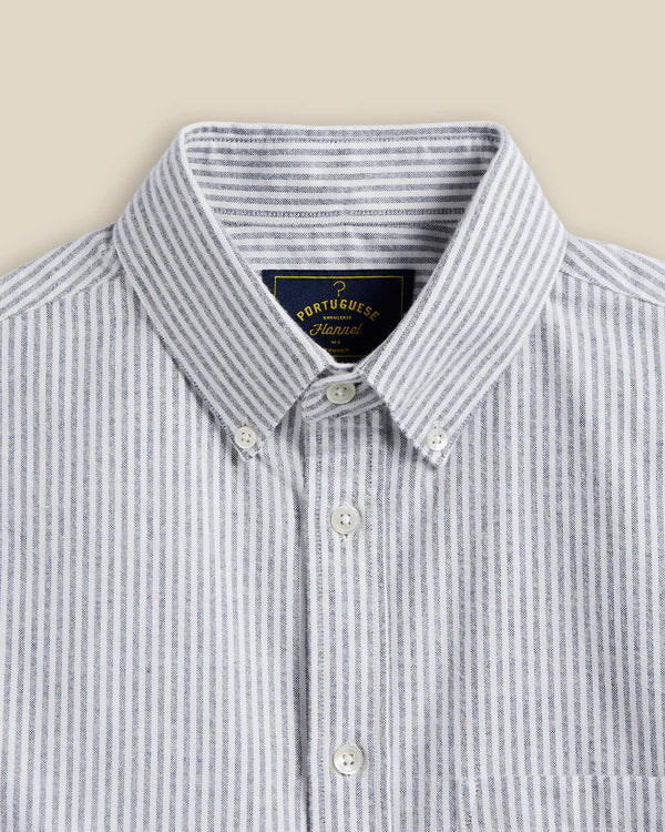 Portuguese Flannel BRUSHED OXFORD STRIPE L/S SHIIRT Blue