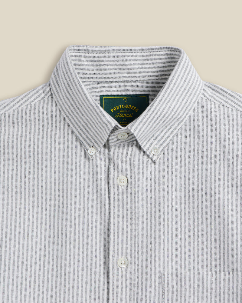 Portuguese Flannel BRUSHED OXFORD STRIPE L/S SHIIRT Moss Green
