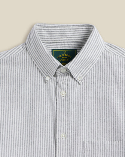 Portuguese Flannel BRUSHED OXFORD STRIPE L/S SHIIRT Moss Green