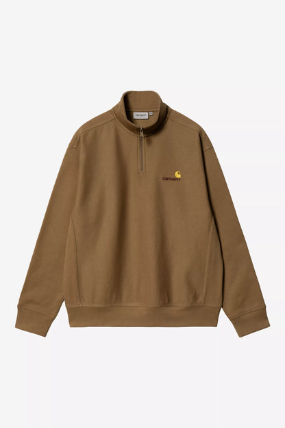 Pull Carhartt Wip HALF ZIP AMERICAN SCRIPT SWEAT Hamilton Brown