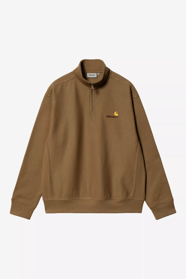 Pull Carhartt Wip HALF ZIP AMERICAN SCRIPT SWEAT Hamilton Brown — Carhartt wip