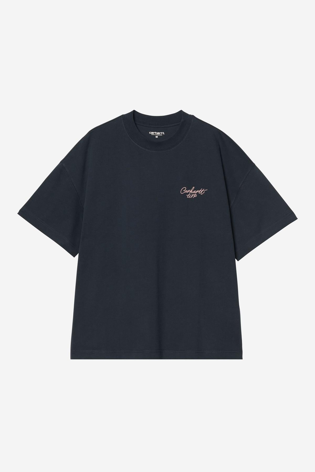 T Shirt Carhartt Wip SIGNATURE SCRIPT S/S TEE Deep Night Glassy Pink