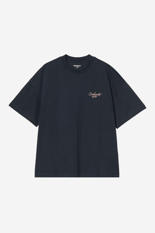 T Shirt Carhartt Wip SIGNATURE SCRIPT S/S TEE Deep Night Glassy Pink