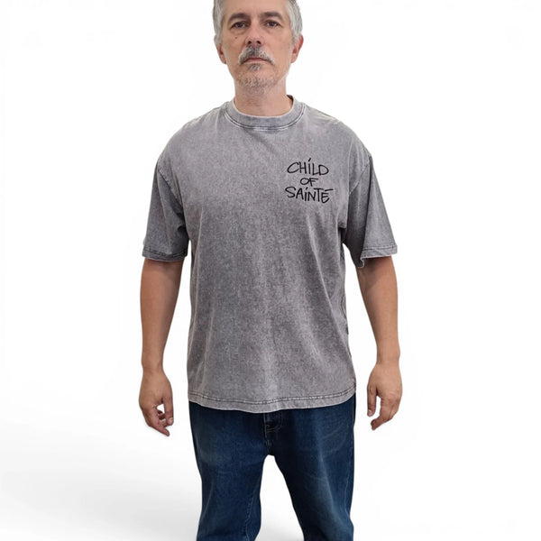 T Shirt Saint-Etienne Child Of Sainté WASH EMB COS S/S TEE GREY — Child Of Sainté
