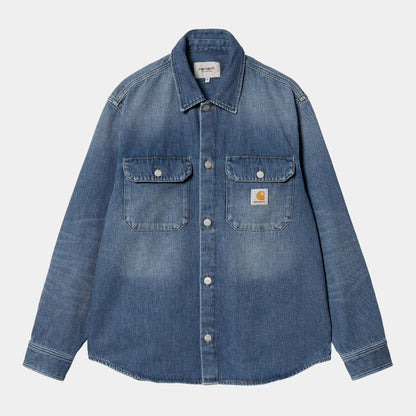 Veste Carhartt Wip HARVEY SHIRT JACKET Blue Dark Used Wash