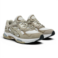 Uptown Asics GEL NYC 2.0 white and feather grey suede and mesh running sneakers.