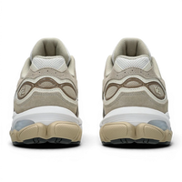 Uptown Asics GEL NYC 2.0 white and feather grey suede and mesh running shoes with GEL technology.