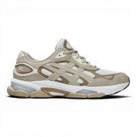 Uptown Asics GEL NYC 2.0 white and feather grey suede and mesh running shoes with GEL cushioning.