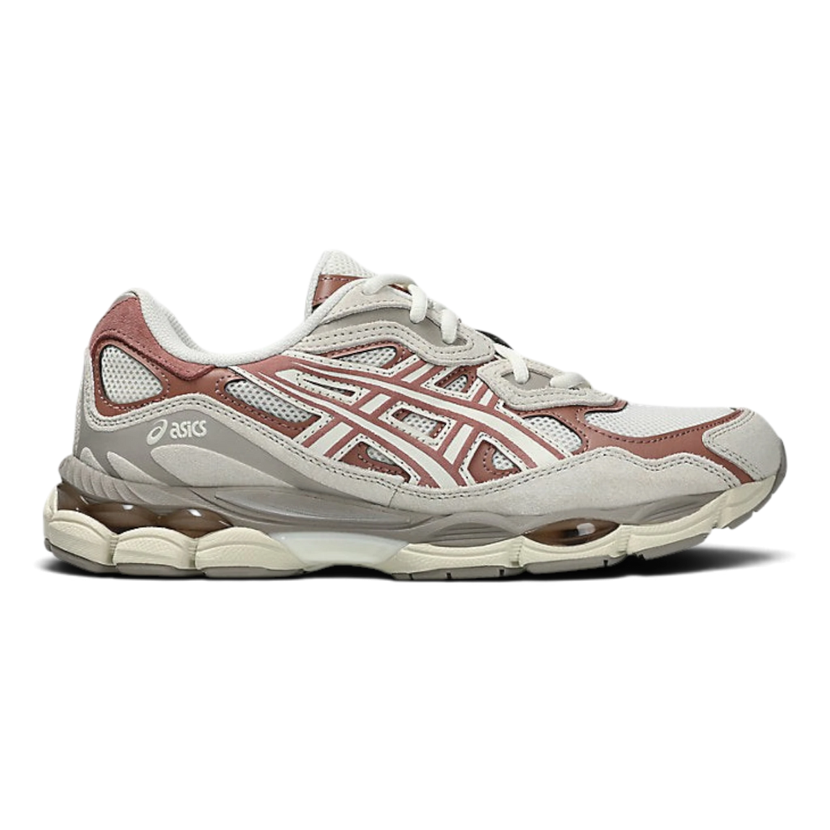 Uptown Asics GEL NYC sneakers in cream and umeboshi pink with mesh and suede upper and cushioned gel sole